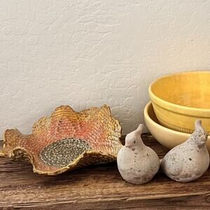 Studio Pottery Draped Console Bowl with Colorful Geometric Pattern Inside
